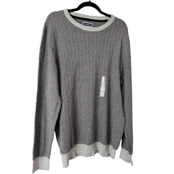 NWT Club Room Black Gray Herringbone Knit Cotton Pullover Sweater Mens Sz Large - Picture 2 of 6